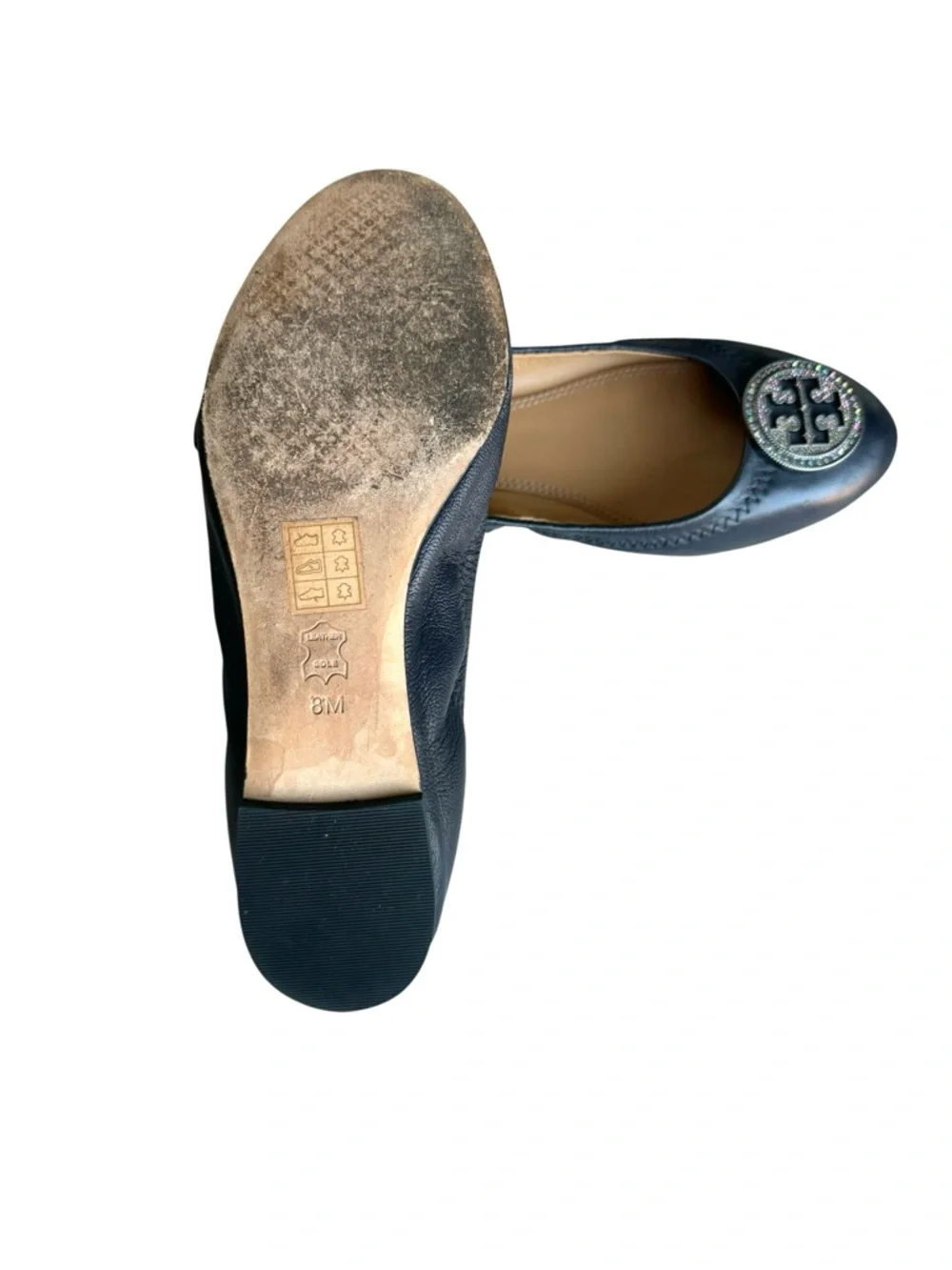 Tory Burch Liana Flats Crystal Embellished Navy Nappa Leather